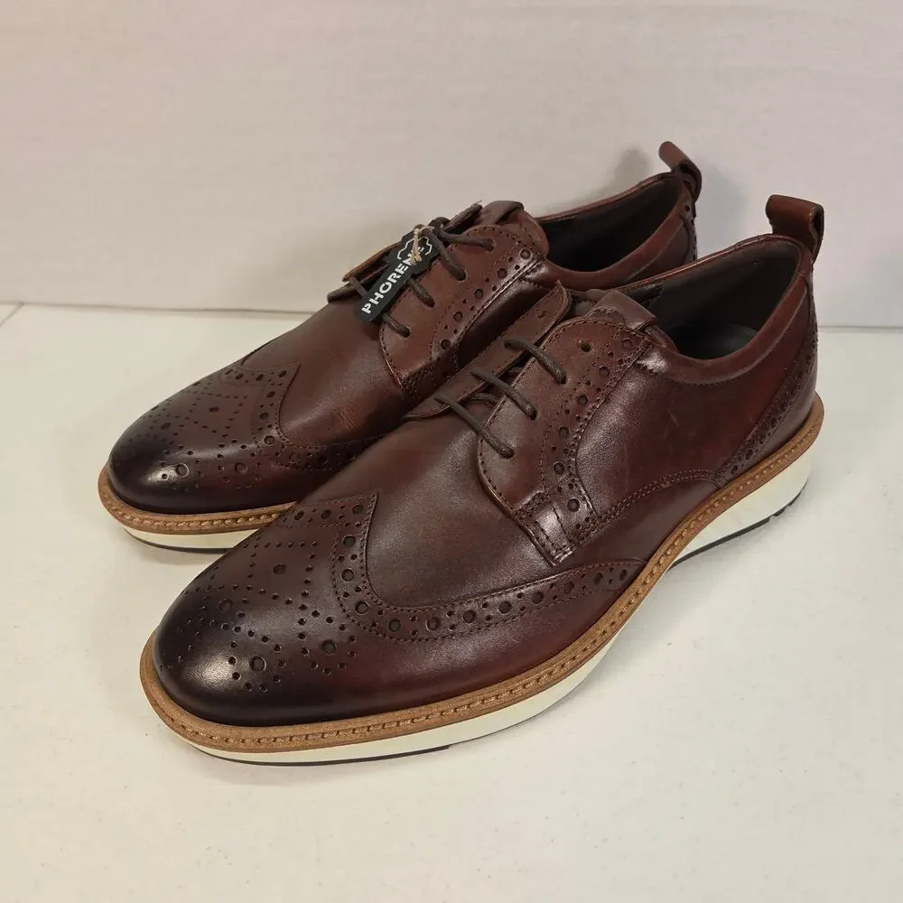 ECCO ST.1 Hybrid Brown Leather Wingtip Brogue Derby Shoes Mens EU 41/US 7/UK 7.5